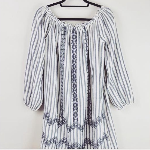 Mystree Dresses & Skirts - Mystree | Blue Cotton Striped Embroidered Dress